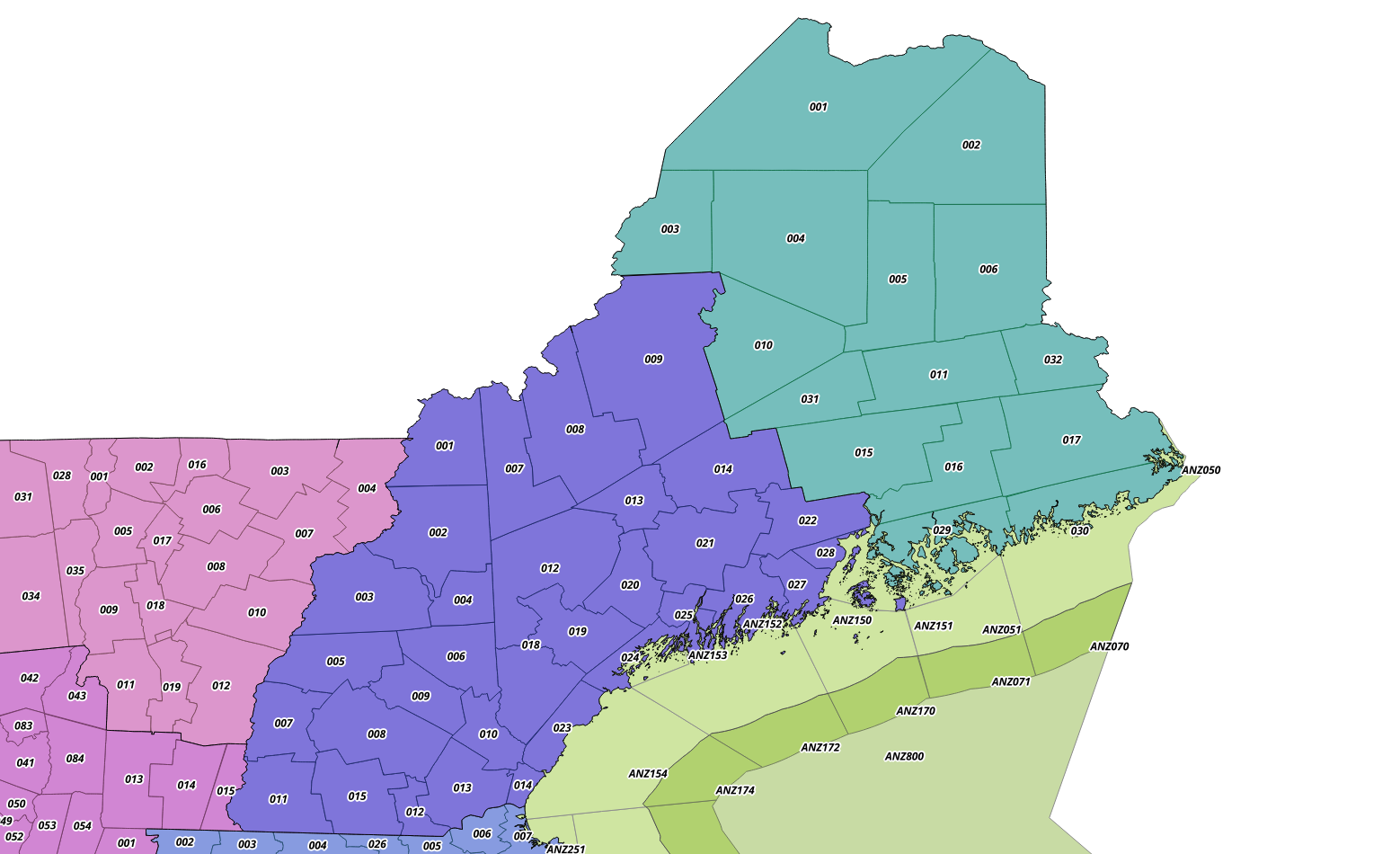National Weather Service Zones for Maine and New Hampshire
